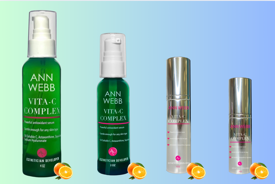 Ann Webb Vitamin C Serum in three sizes with fresh citrus - oil-soluble vitamin C anti-aging facial serum