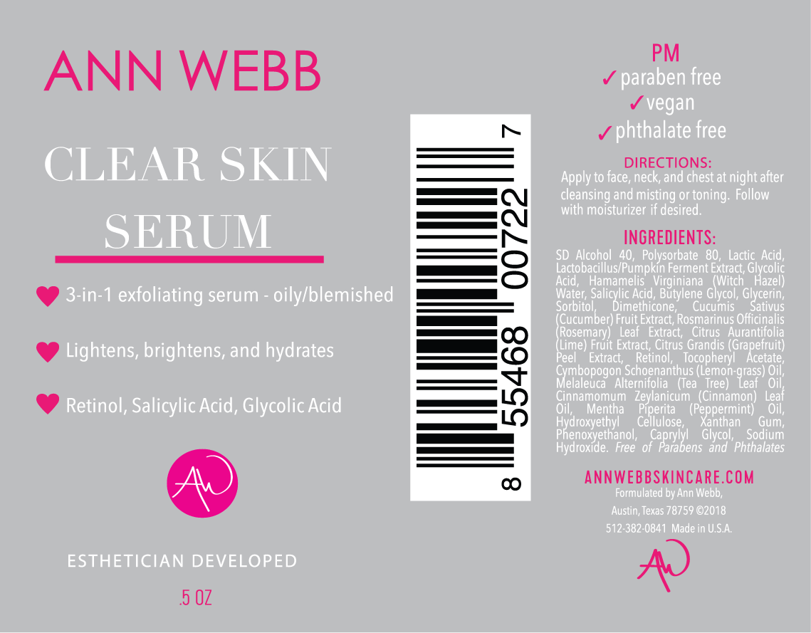 ANN WEBB Clear Skin Hydrates, Brightens Exfoliates and has anti-aging properties Made in America Label