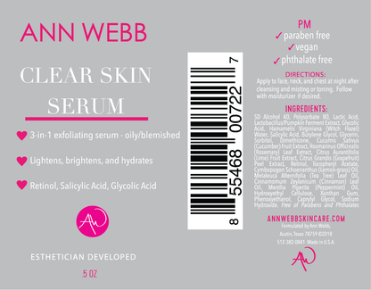 ANN WEBB Clear Skin Hydrates, Brightens Exfoliates and has anti-aging properties Made in America Label