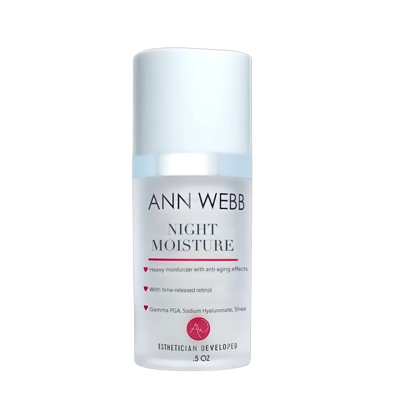 Ann Webb Night Moisture skincare bottle on a solid white background.