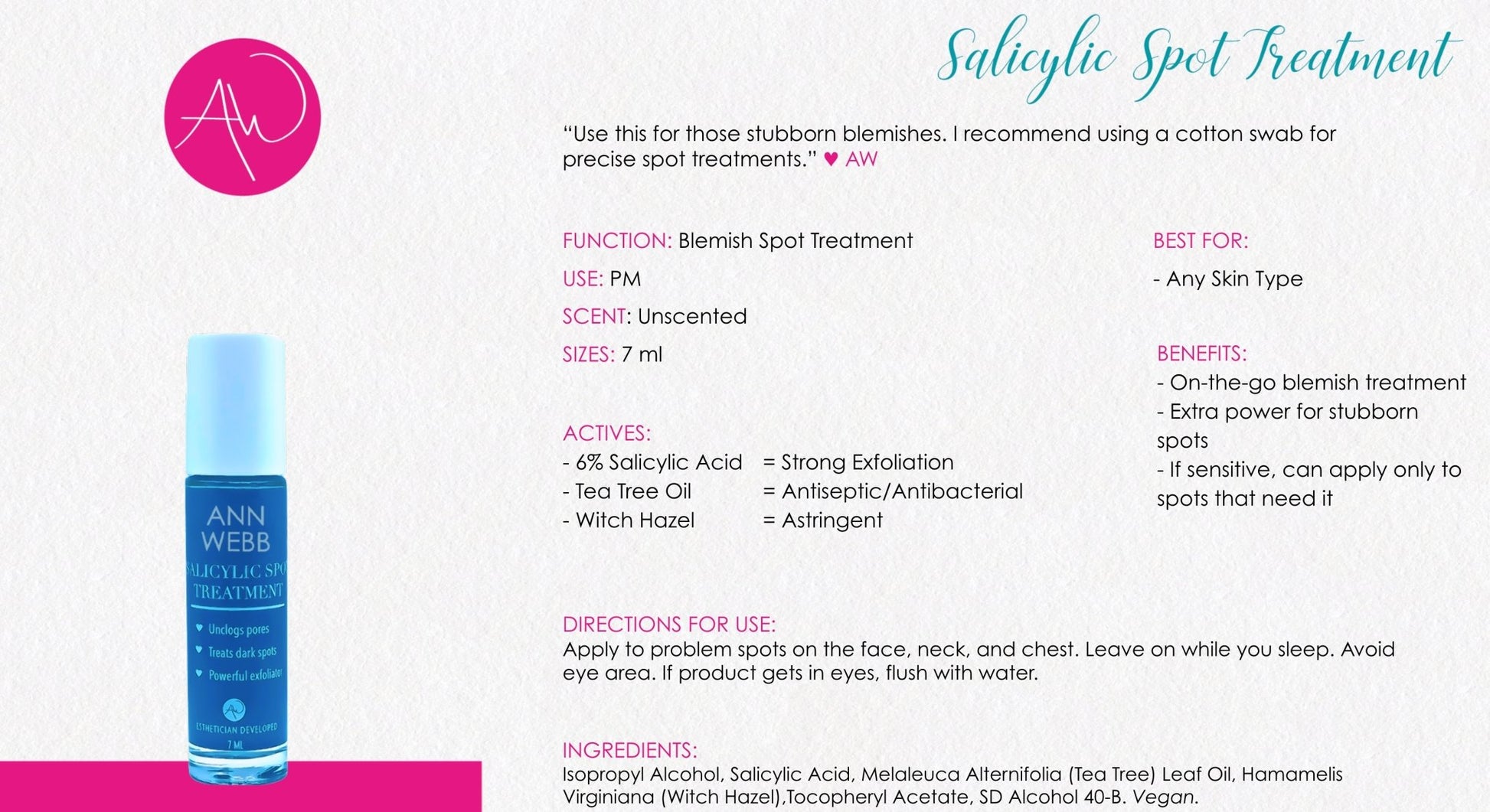 ANN WEBB Salicylic Spot Treatment Spot Treat Skin Blemishes on the Go