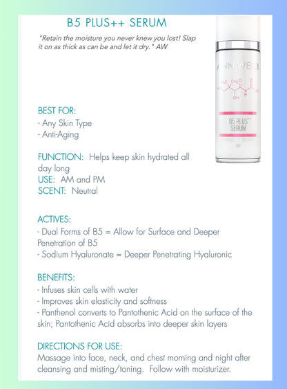 B5 Serum product information sheet - ingredients and benefits