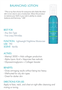 ANN WEBB Balancing Lotion is a light weight night time moisturizer with anti-aging peptides- Made in America