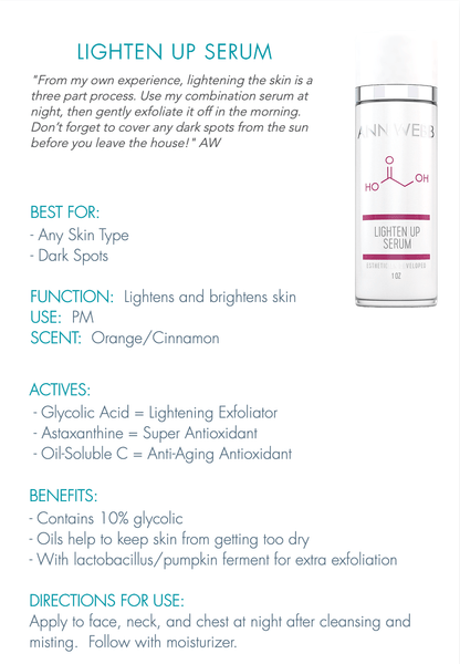 ANN WEBB Lighten Up Serum lighten & brighten Info sheet