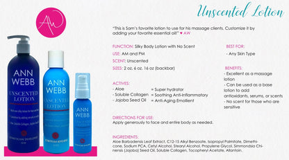 ANN WEBB Unscented Lotion Face & Body - Webb Skin INfo page